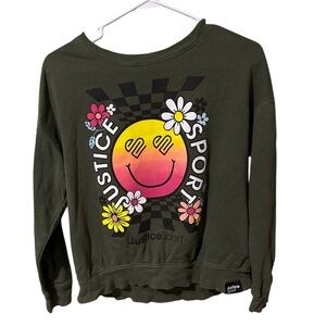 Justice Girls J-Sport Olive Graphic Sweatshirt Large Long Sleeve Tee Kids